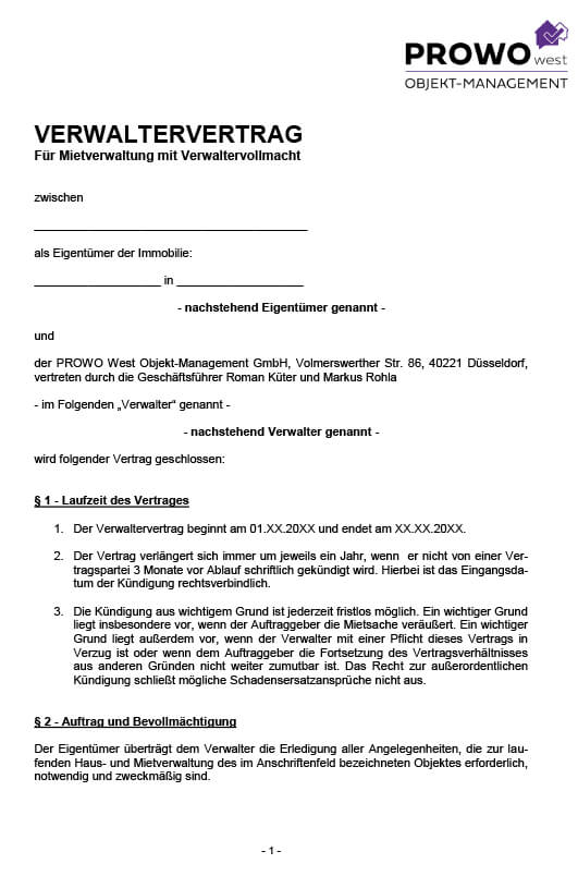 Muster Verwaltervertrag Mietverwatung PROWO West